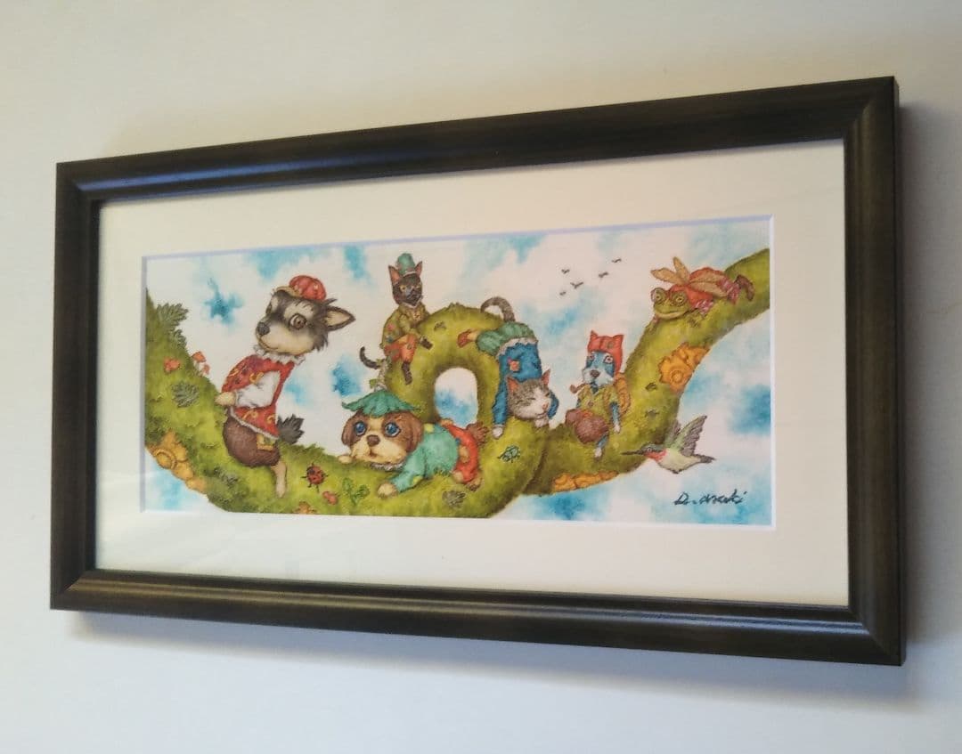 【原画】『大陸間移動装置』（絵画　動物　チワワ　黒猫　植物　龍　苔　蛇）