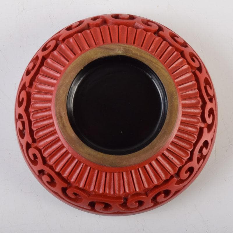 中国　剔紅　堆朱　花草文　香合　時代箱付　V　9085