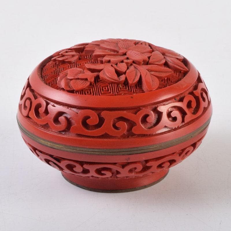 中国　剔紅　堆朱　花草文　香合　時代箱付　V　9085