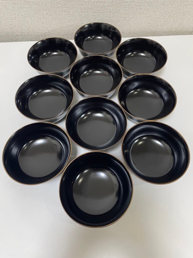 漆器 輪島塗 金蒔絵 扇柄 黒 内黒 吸物 割烹 蓋付き10客個