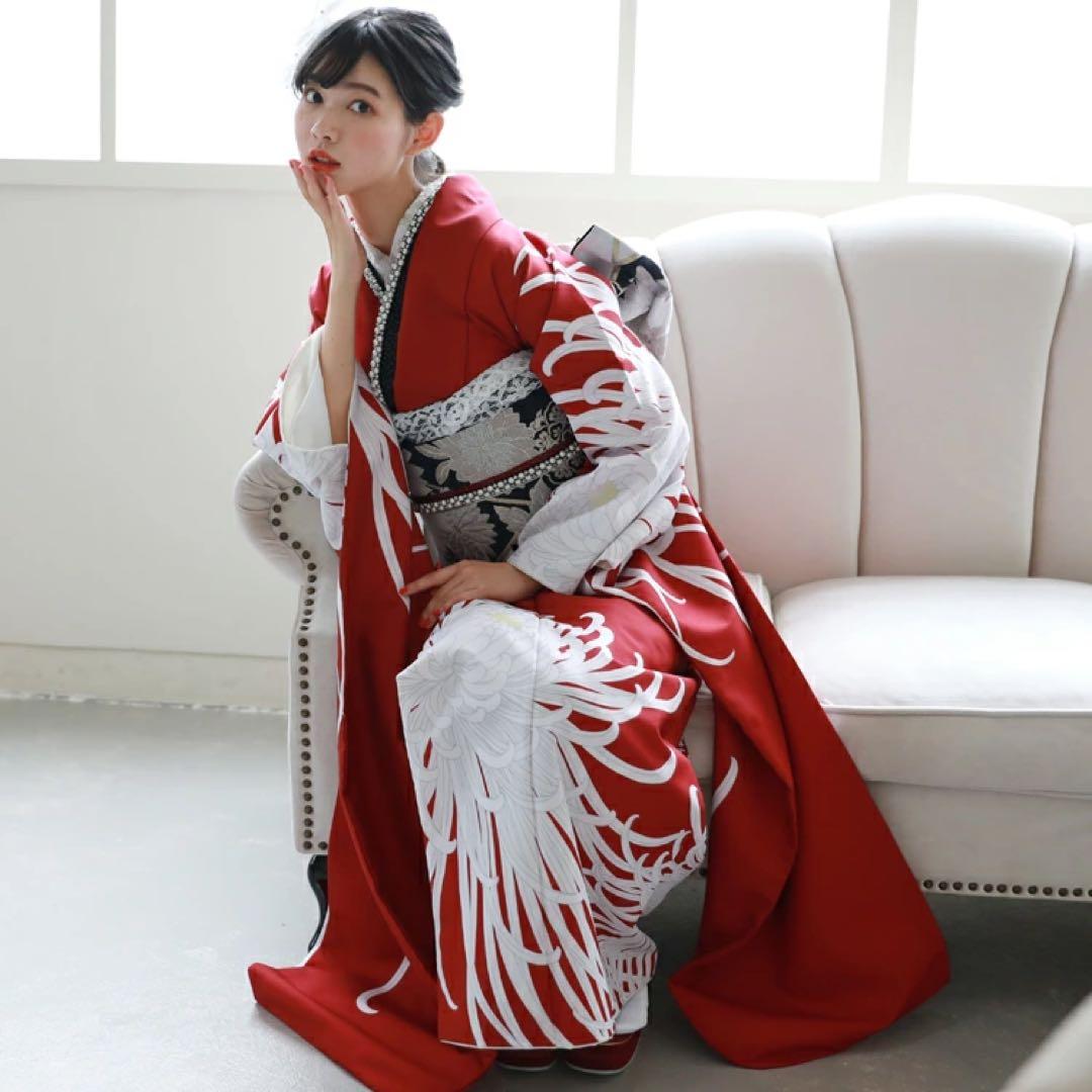新品 振袖 フルセット 成人式 24点フルセット 赤地に華やか乱菊 - メルカリ