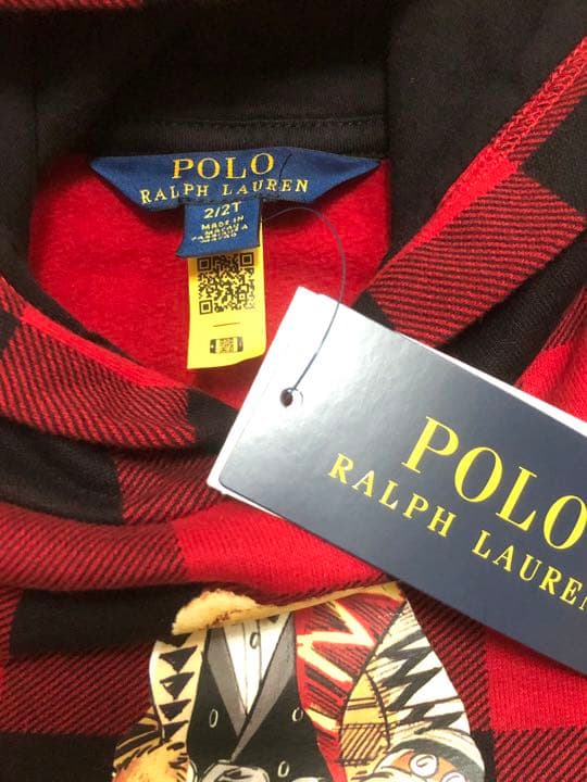 ラルフローレン　ホリデーコレクション　ポロベア　パーカー　赤チェック