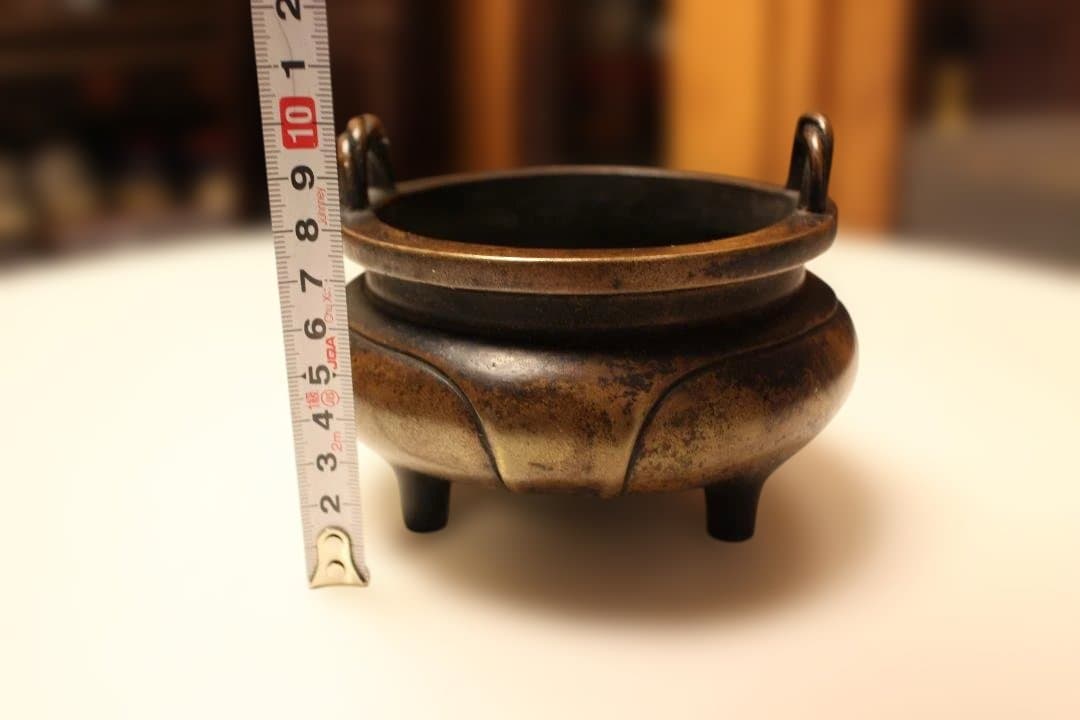 唐物　大明宣徳年製　銅製香炉 ドラゴン彫刻付き　時代保証