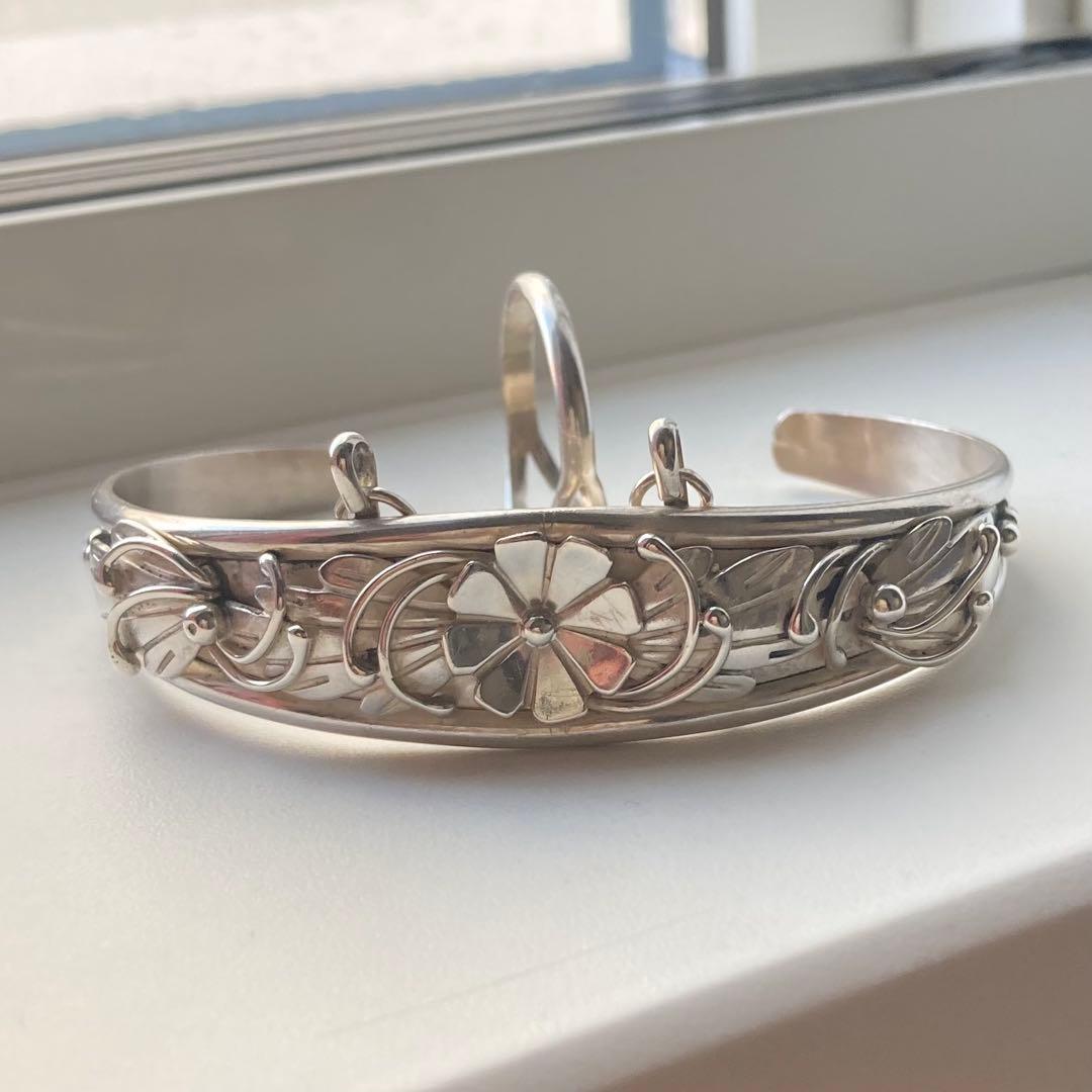 希少 ナバホ リング ブレスレット フィンガーバングル フラワーモチーフ