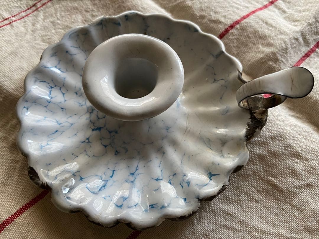 フランスアンティーク ホワイトエナメルキャンドルホルダー フランス