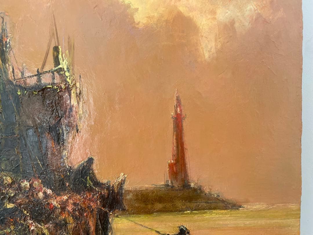 島田稔 【出漁準備】 20号 大判作品 油絵 肉筆 直筆サイン 油彩 ○無所属