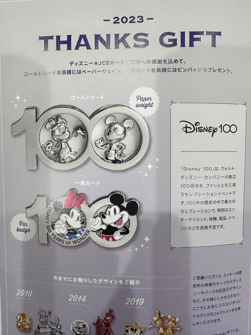 ディズニーJCB40周年ペーパーウェイト、ピンバッチ5点セット