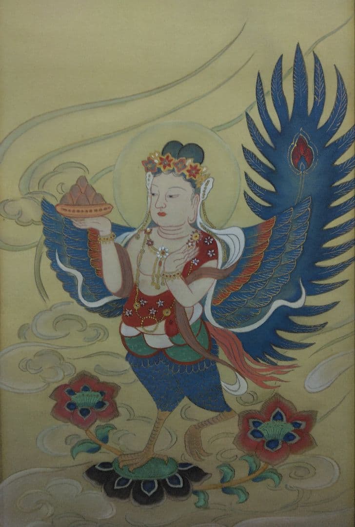 迦陵頻伽　仏画　絹本　掛軸【半鳥人】（阿弥陀経・共命鳥・極楽浄土） 迦陵頻伽 仏画 絹本 掛軸【半鳥人】（阿弥陀経・共命鳥・極楽浄土