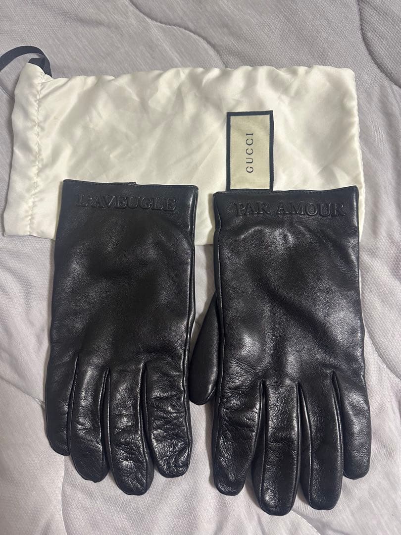 GUCCI ブラック レザー手袋 PAR AMOUR GUCCI ブラック レザー手袋 PAR AMOUR GUCCI ブラック レザー手袋 PAR