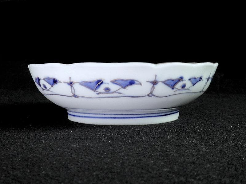 古伊万里　金襴手　陽刻　窓絵　花の図　膾皿　５客　E113AS-fbfr