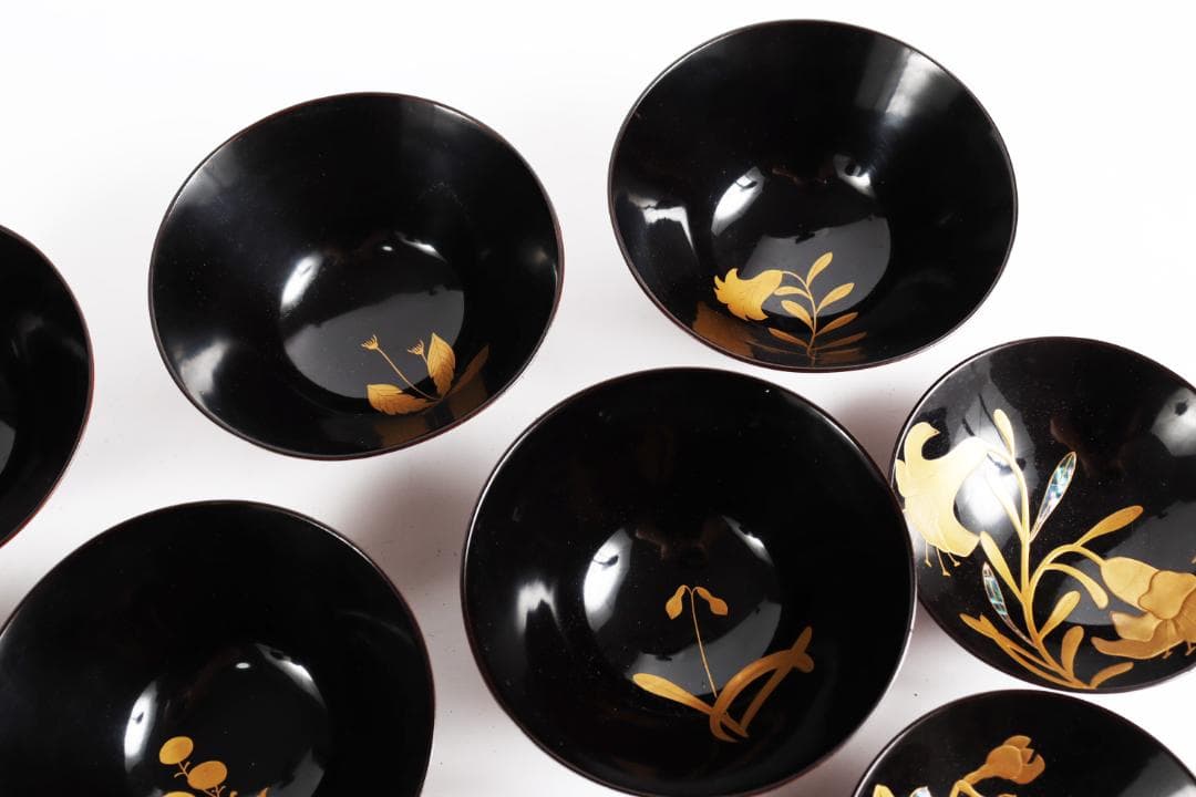 糸目 内梨地 螺鈿 花 図替 吸物椀 五客 蒔絵椀 懐石道具②