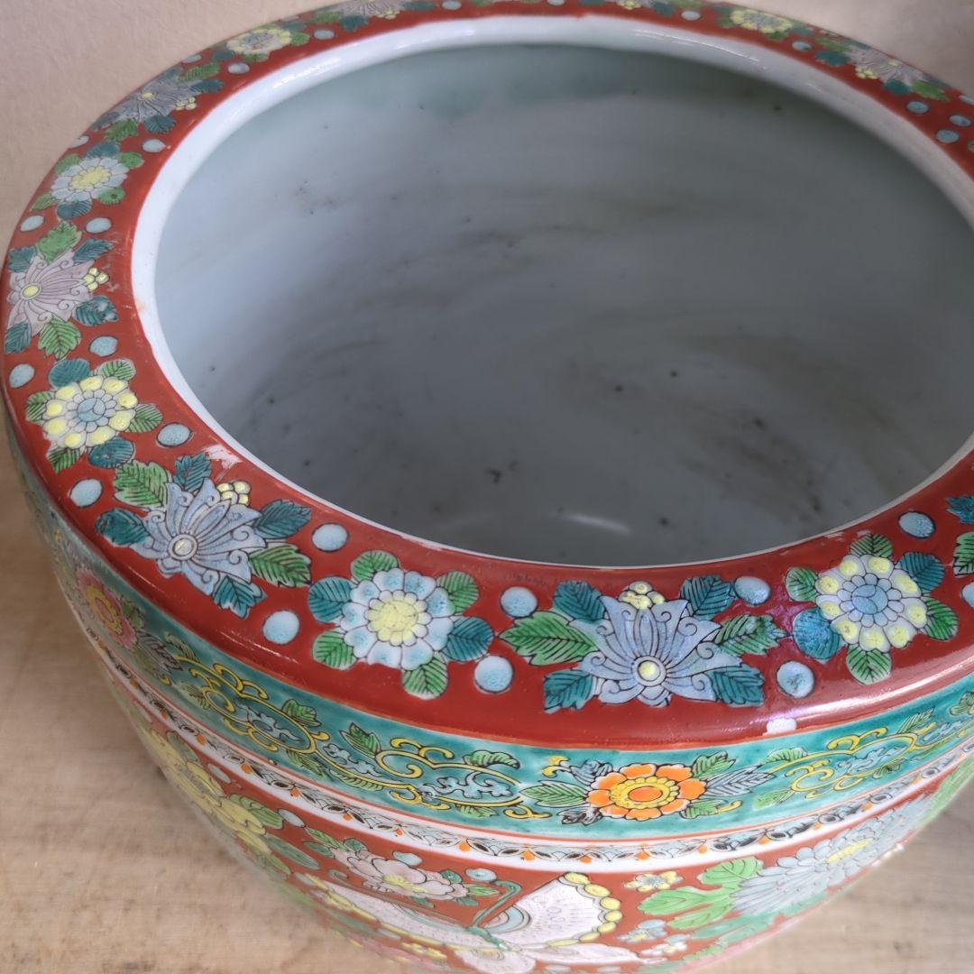 骨董 大型 古伊万里 伊万里 火鉢 十錦手 色絵 鉢カバー 睡蓮鉢 メダカ 金魚