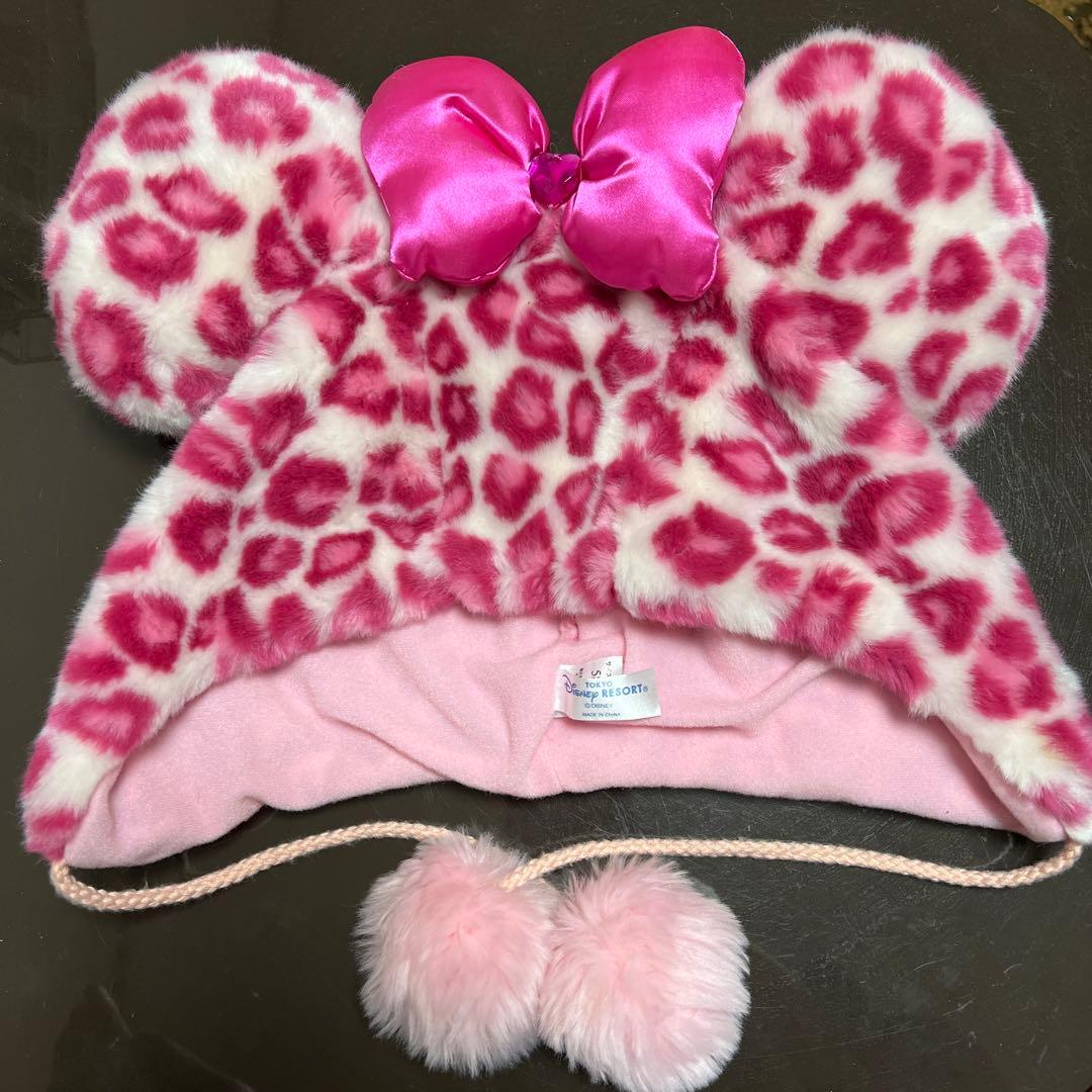 美品】ディズニーランド ミニーちゃん ファンキャップ 帽子 ヒョウ柄