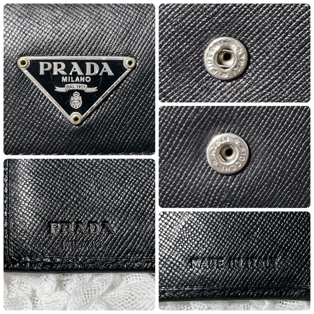 PRADA 三つ折り財布 ブラック　サフィアーノレザー　三角　トライアングル