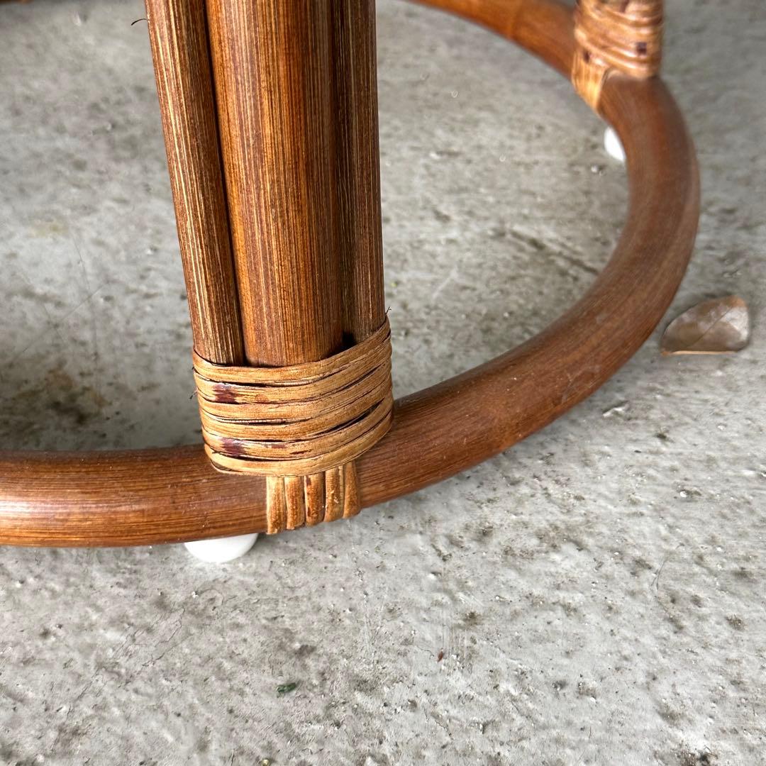 ⭐️即決価格⭐️ラタンサイドテーブル 丸型ガラステーブル 藤 天板49cm