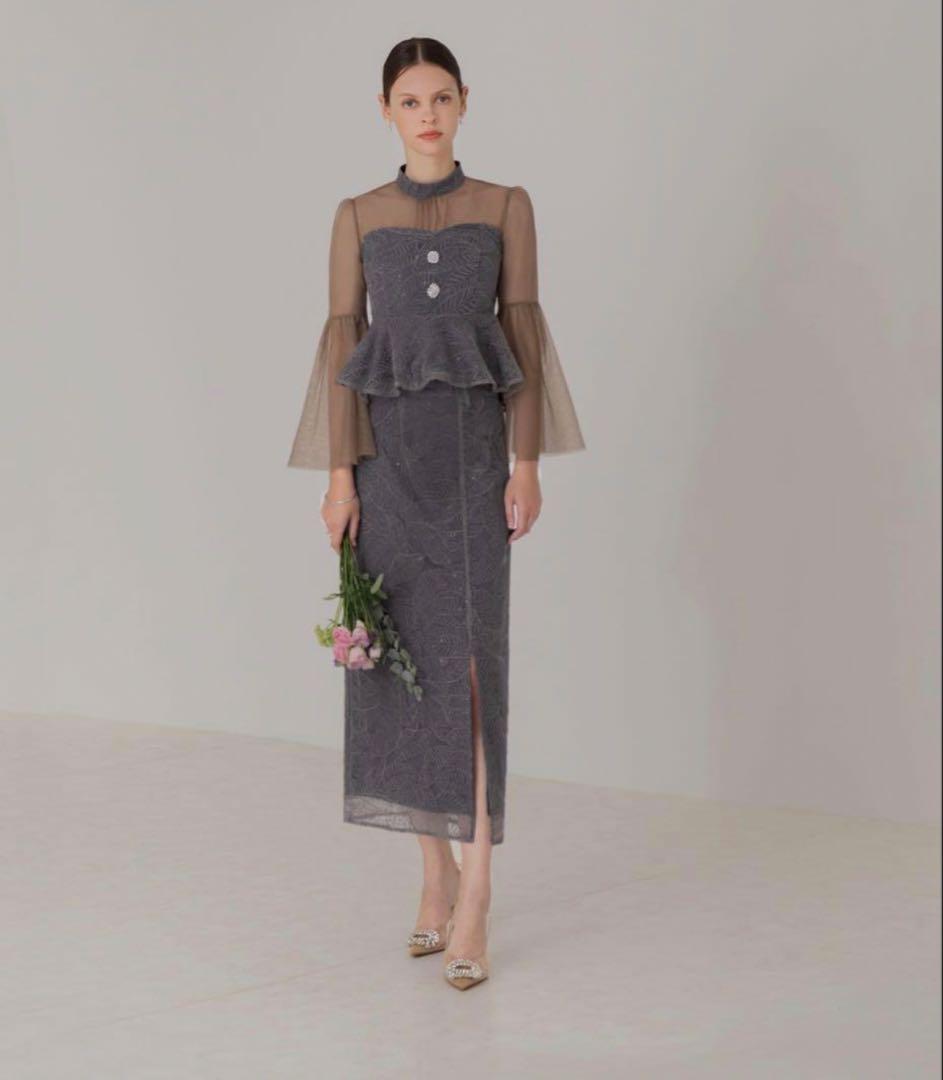 Leja ドレス スパンコール 刺繍 ビジューボタン フレアスリーブ セット