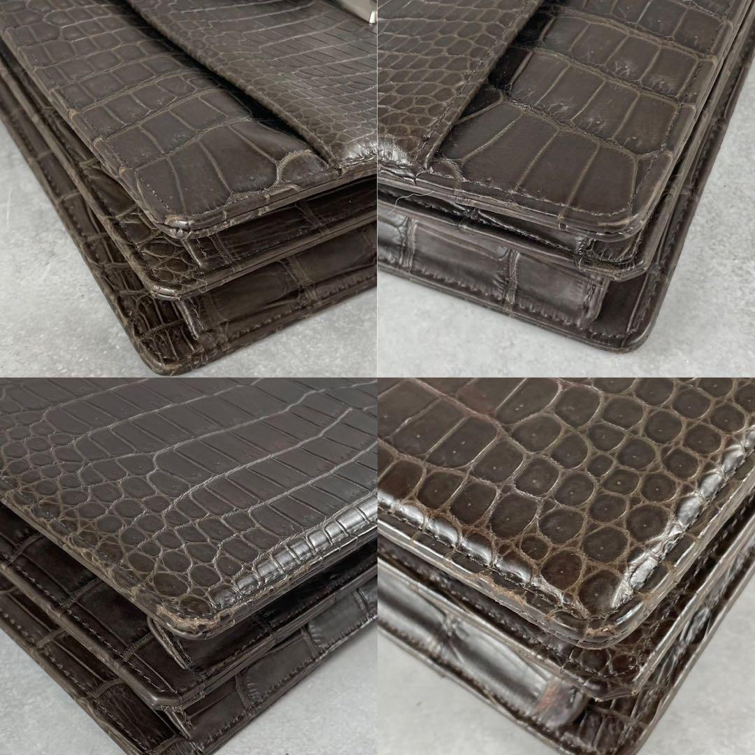 未使用級 クロコダイル ビジネスバッグ 本革 ブラウン系 金具 JRA A4収納