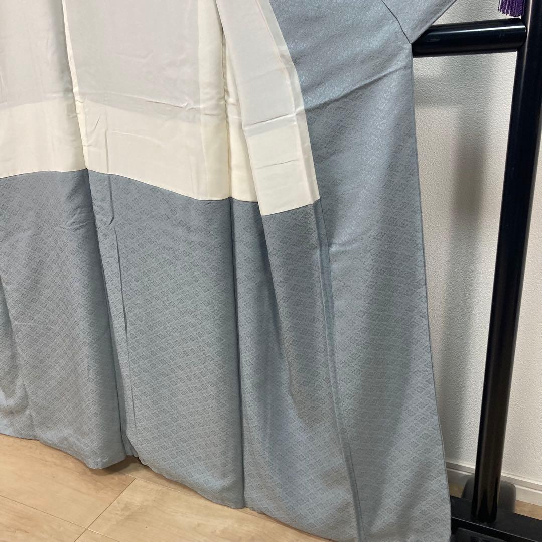 ZF-1346 色無地 地紋 正絹 燻んだ 水色 一つ紋 共八掛