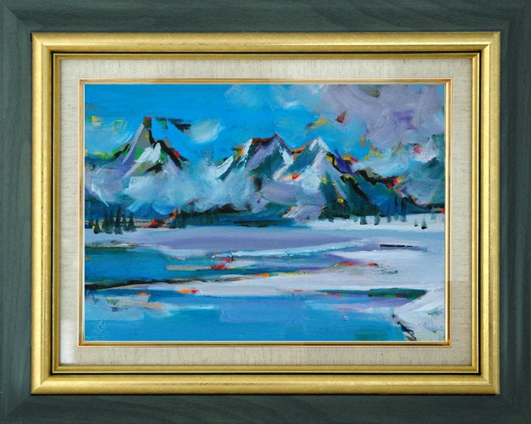 油絵 菅家令子 絵 絵画インテリア 額付(白) uF6-062903 風景冬景色