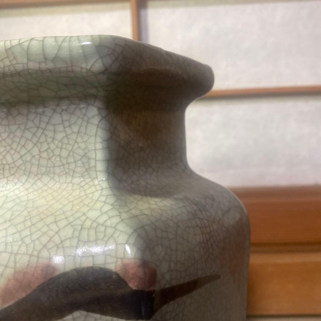 中国古玩　面取山水図花瓶【大】37cm13cm