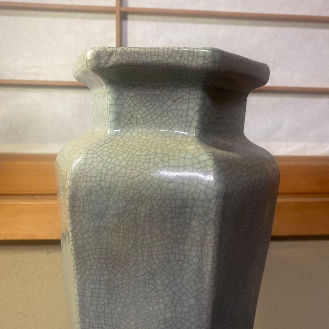中国古玩　面取山水図花瓶【大】37cm13cm