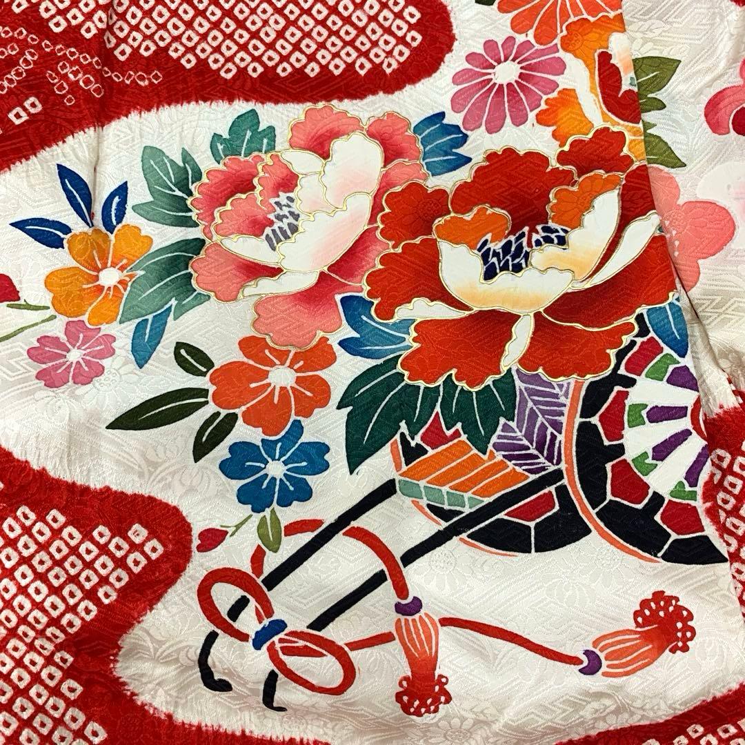509agu19□七五三 三歳 女の子 着物のみ 絞り染 花車文様□美品