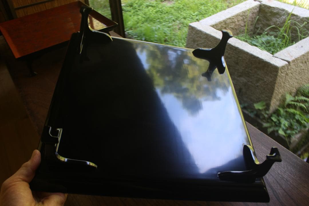 デッドストック！前大峰作！極上沈黒草文の脚付四方膳3点（検輪島塗お膳お盆茶道具