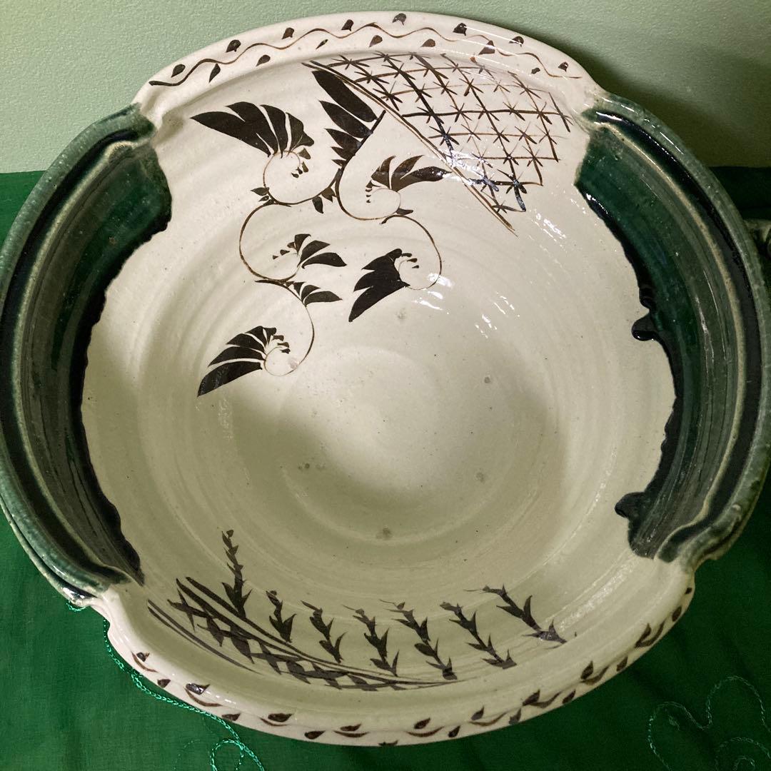 織部両手鉢　水盤　御手水　つくばい　メダカ鉢　睡蓮鉢