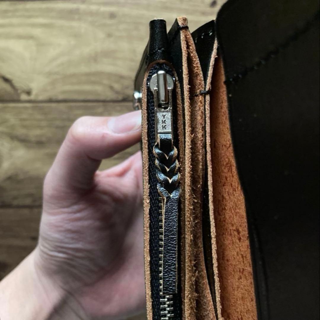 【りんパパ】ミドルトラッカーウォレット 茶芯ブラック【お札を折らずに収納】