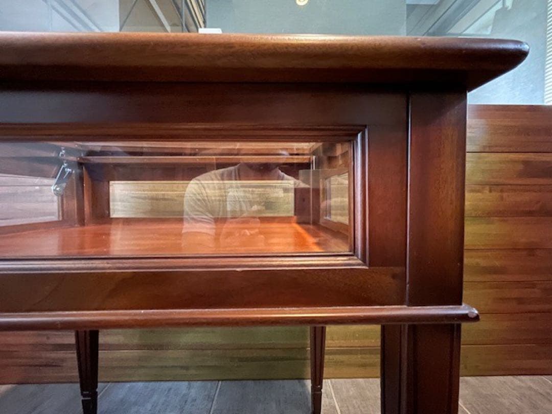 直接引取歓迎 超美品□面取ガラス硝子 コレクションテーブル/ショー