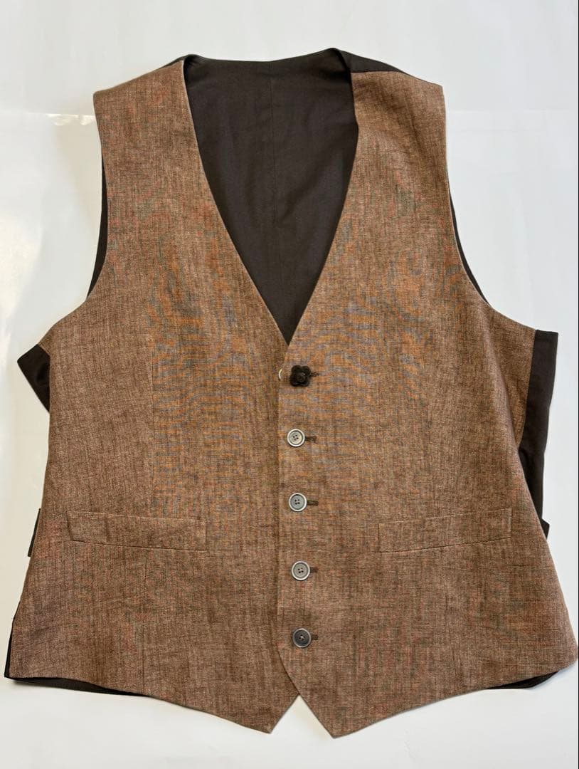 【美品】 LARDINI リネン素材夏用ジレ46イタリア製(ブラウン) ◇ イタリア製【46】LARDINI/ラルディーニ◇美品！麻100%『ジレ