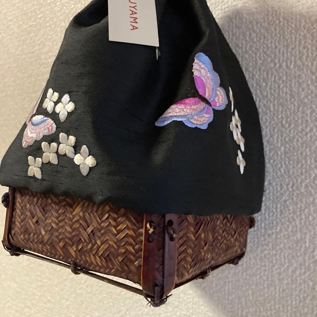 KEITA MARUYAMA 和装用バッグ 黒 蝶と花の刺繍