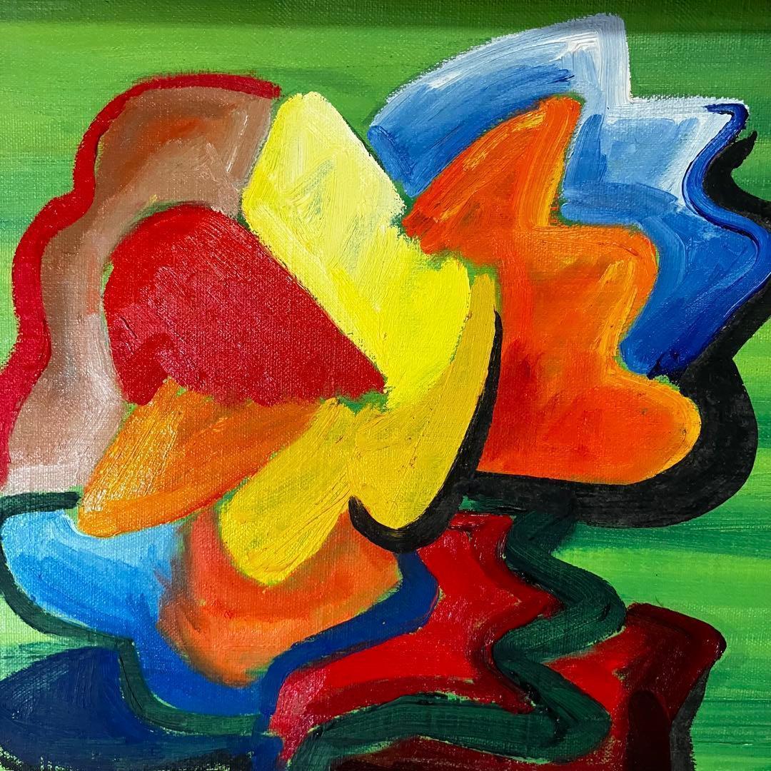 【色むらの木】 油彩画 抽象画 具象画 人物 猫 カラフル 額装 一点物　⑥