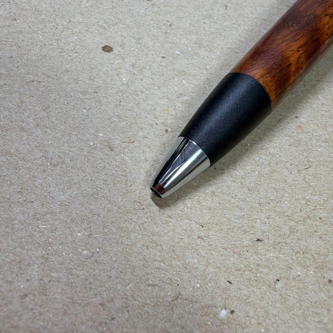 野原工芸 花梨トラ杢 ロータリー ボールペン 回転式 木軸 シルバー金具