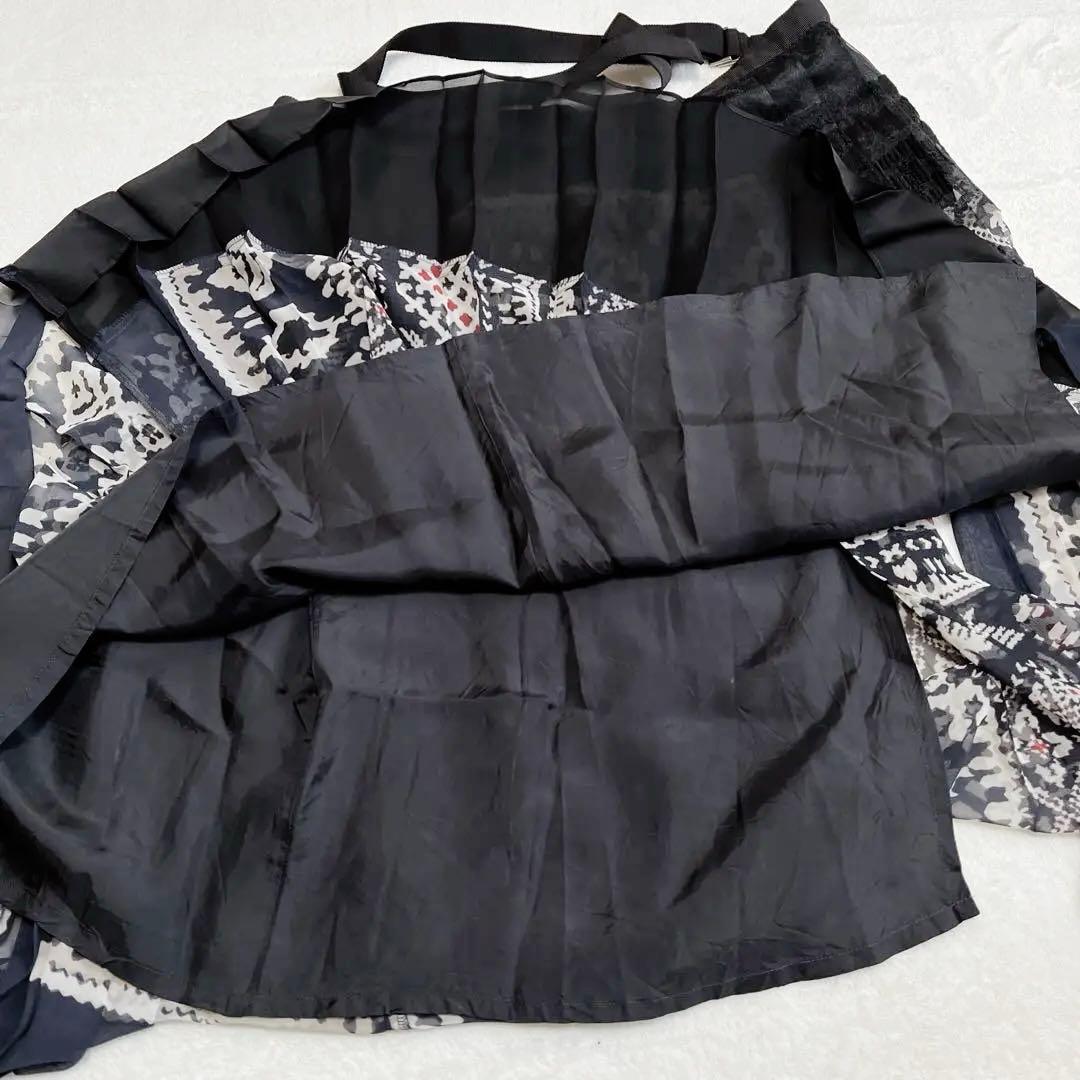 サカイ sacai 2018 プリーツ プリント ベルト スカート 1 ネイビー