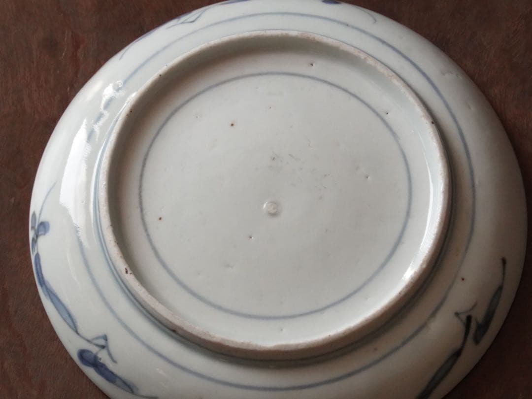 江戸時代 前期 古伊万里 藍九谷 染付 墨弾き縁 花鳥文 皿 小皿 飾皿