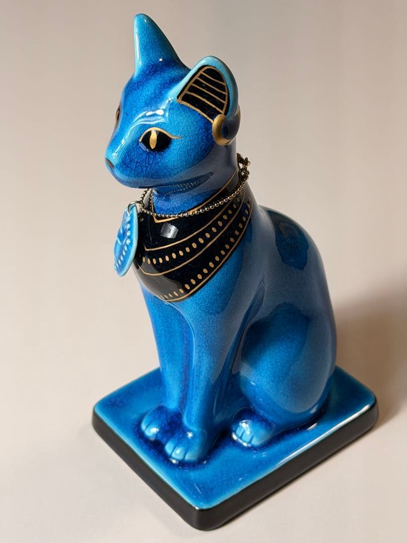 美濃焼 幸兵衛窯 エジプト神 九栄神 バステト 猫 青釉金彩