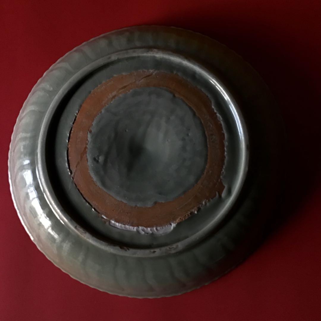 卸玄尚】時代 耀州窯 花縁皿 中国美術 中国北方青磁 印花紋