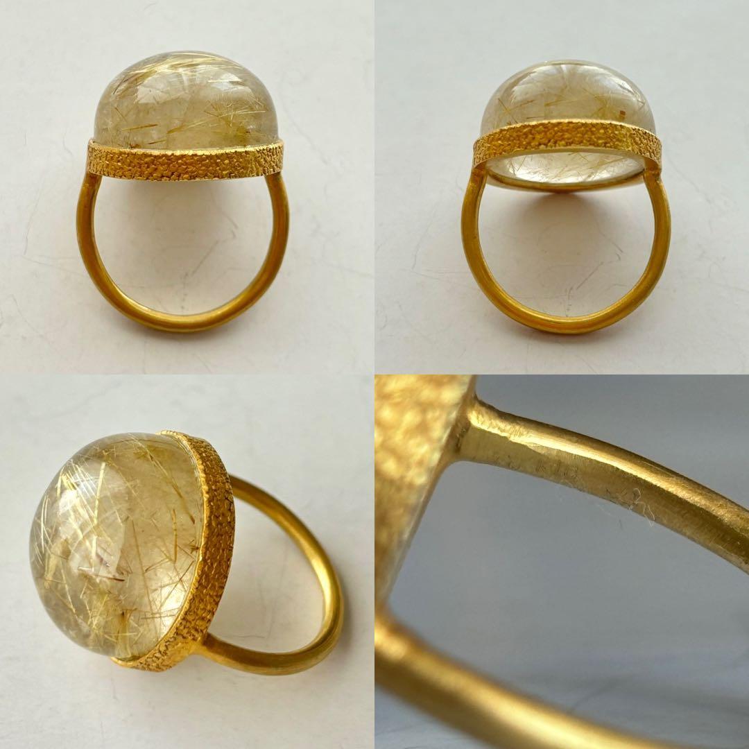 大粒ゴールドルチルクォーツリングK10 インドジュエリー マリハ マリーエレーヌ