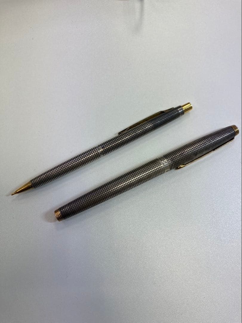 Parker 万年筆 14k 格子柄 シャープペンシル　純銀　2本セット Parker 万年筆 14k 格子柄 シャープペンシル純銀2本セット