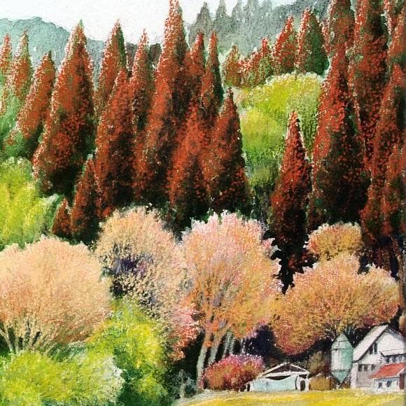 絵画「里山のくらし」　水彩画
