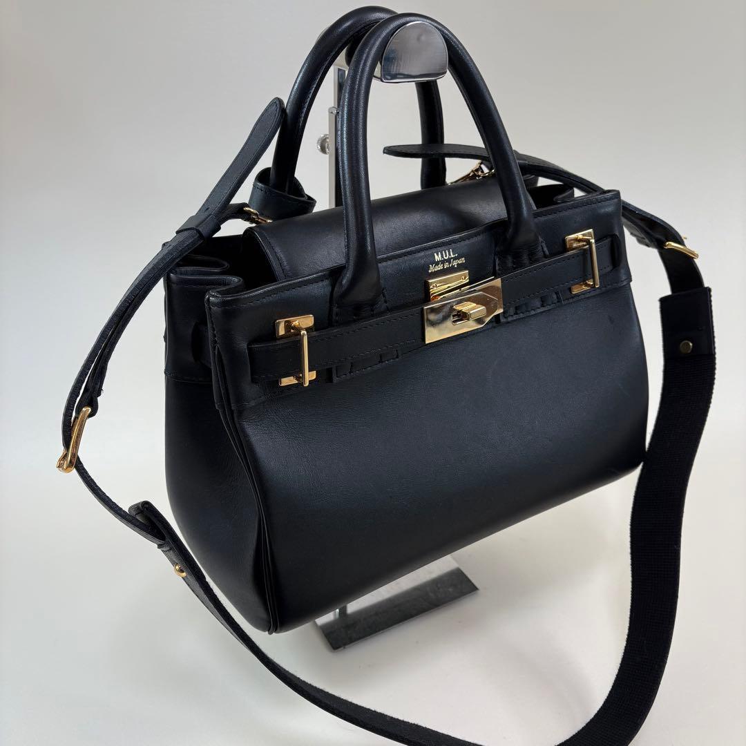 Aki 様M.U.L. レザー ハンドバッグ 2WAY ゴールド金具 日本製 黒