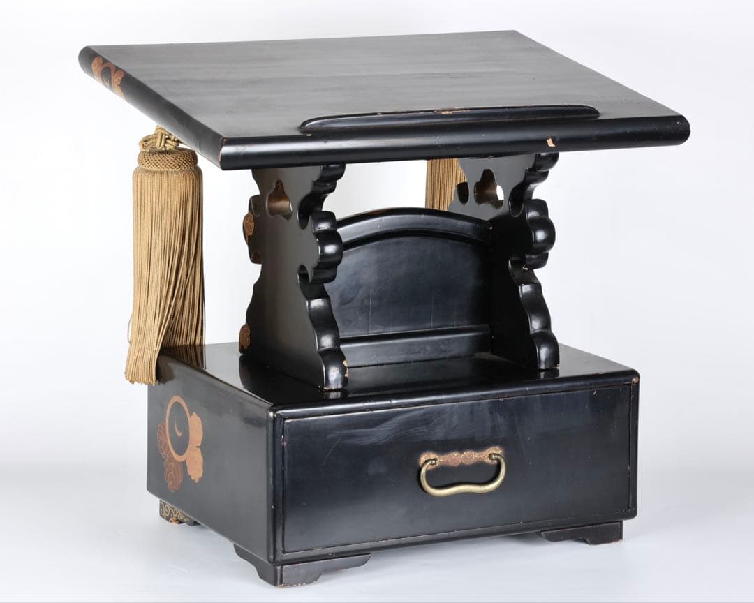 時代物 黒漆塗金蒔絵螺鈿細工 見台 経台 経机 仏具 仏教美術