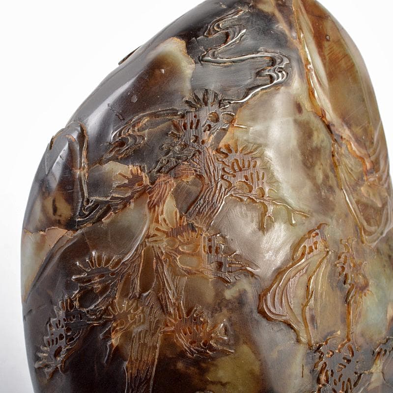 中国 玉石彫刻 山水人物刻 置物 合わせ箱 M R5746