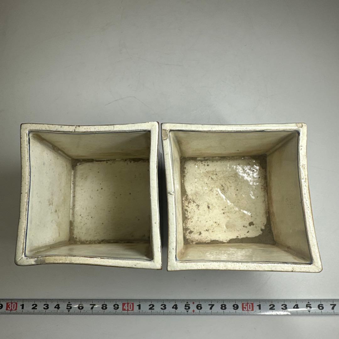 乾山作雪景山水火入一対木箱付幅約9㎝本Y7-0414☆1Fトトオカ