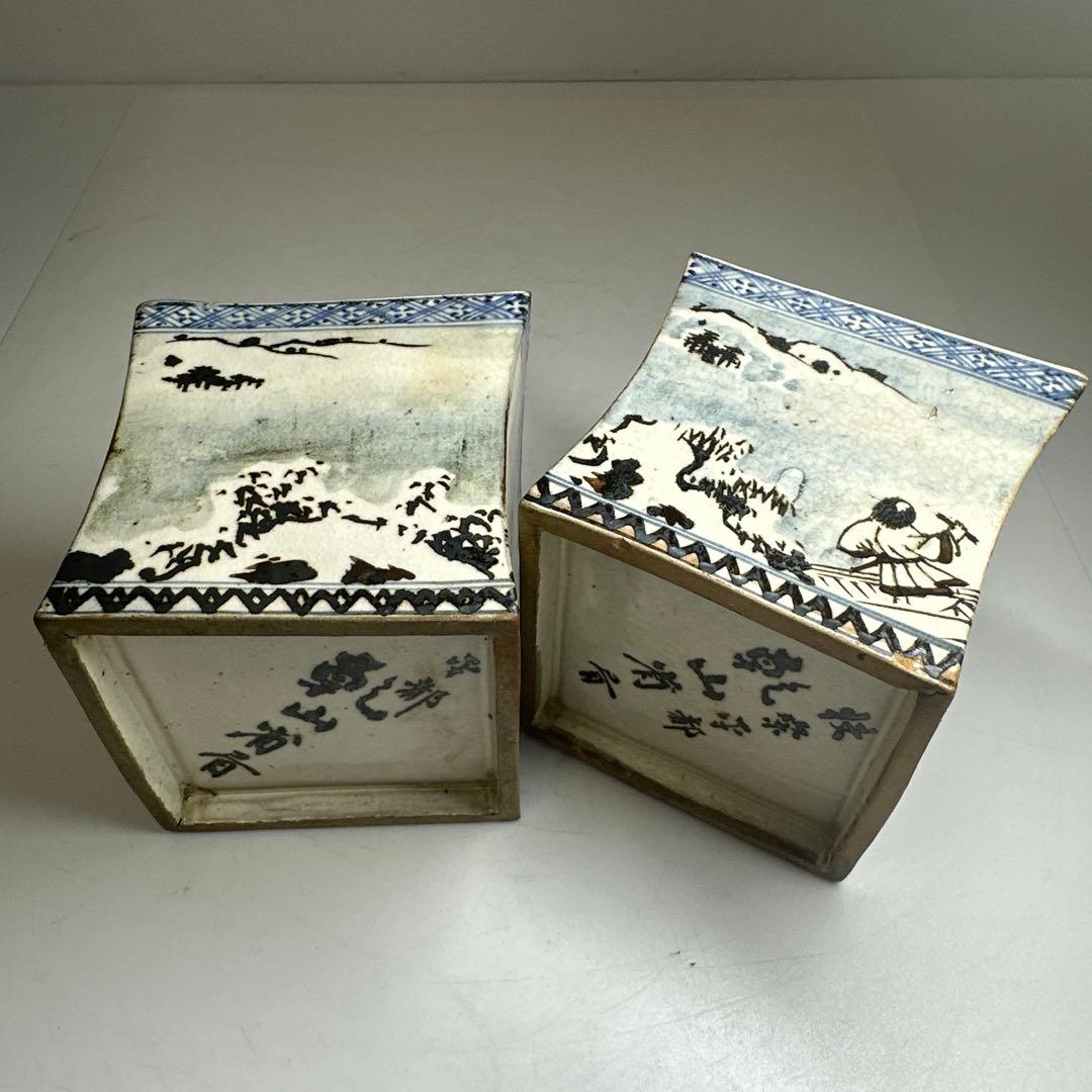 乾山作 雪景山水火入 一対 木箱付 幅約9㎝ 本Y7-0414☆1Fトトオカ