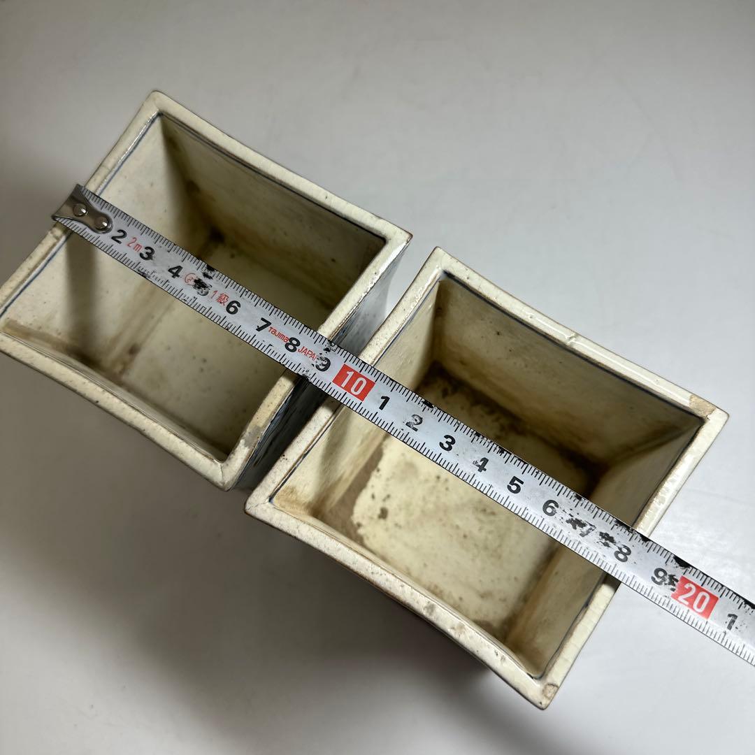 乾山作 雪景山水火入 一対 木箱付 幅約9㎝ 本Y7-0414☆1Fトトオカ