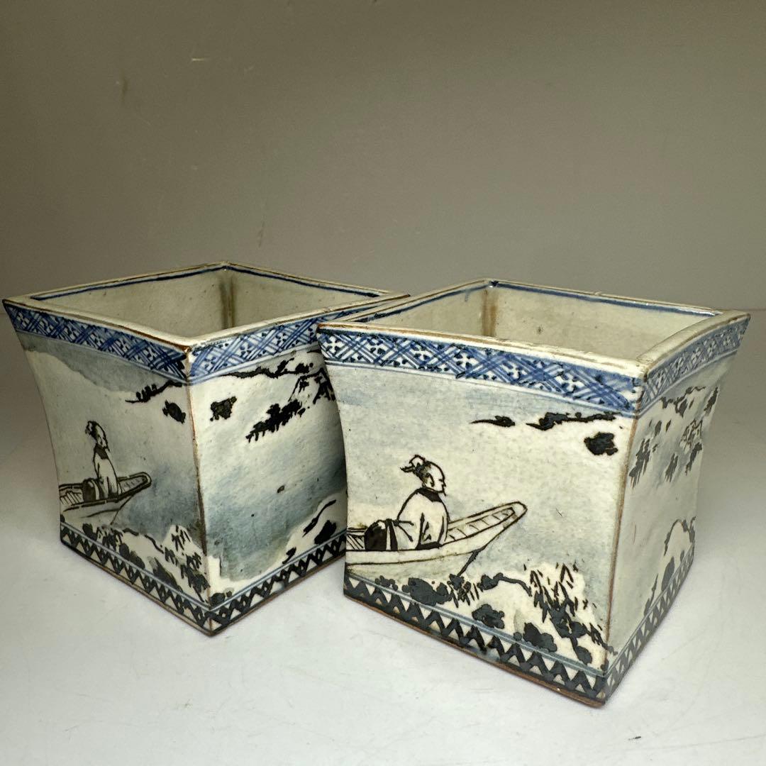 乾山作 雪景山水火入 一対 木箱付 幅約9㎝ 本Y7-0414☆1Fトトオカ