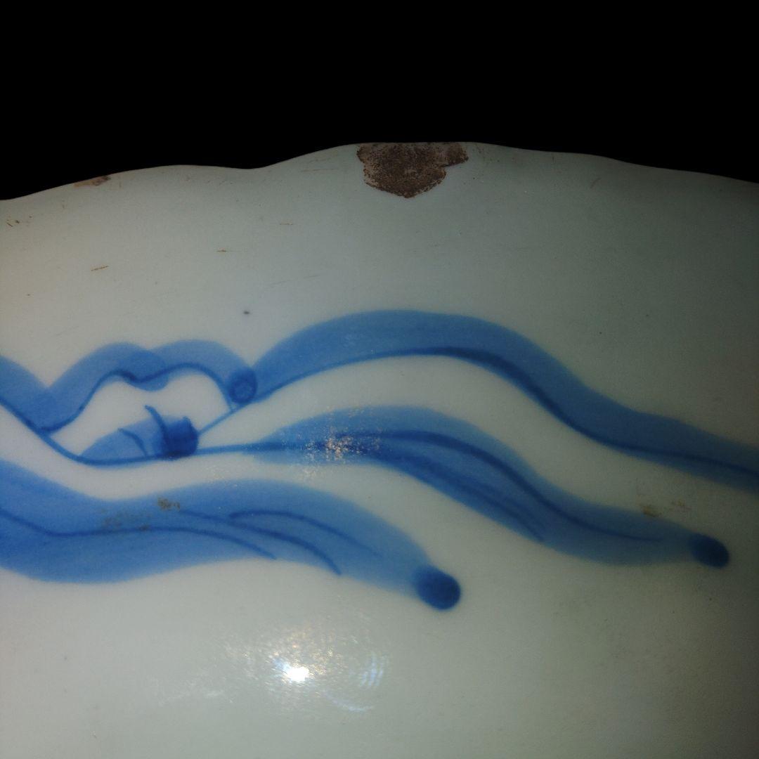 古伊万里 山水楼閣文染付輪花皿 直径40cm