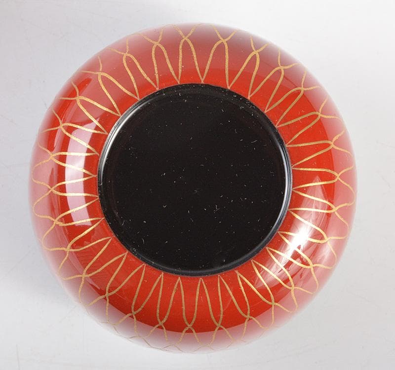 茶道具　越前塗　宮田宗景作　朱塗　網目蒔絵　中棗　共箱　V　R5430